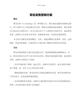 联名发售营销方案