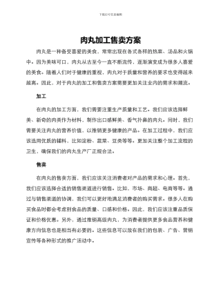 肉丸加工售卖方案
