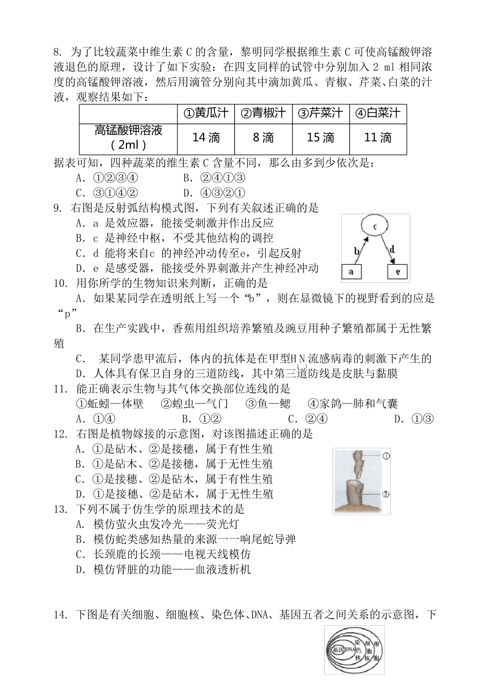 专业知识测试参考初中生物教师基本功试题_第3页