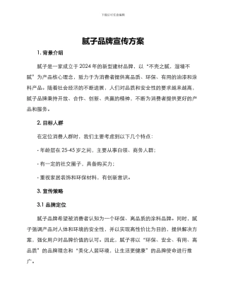 腻子品牌宣传方案