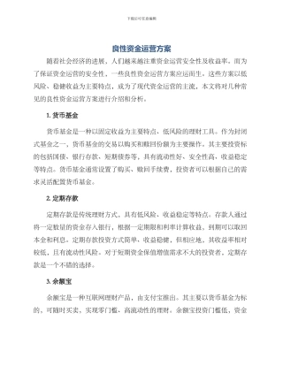 良性资金运营方案