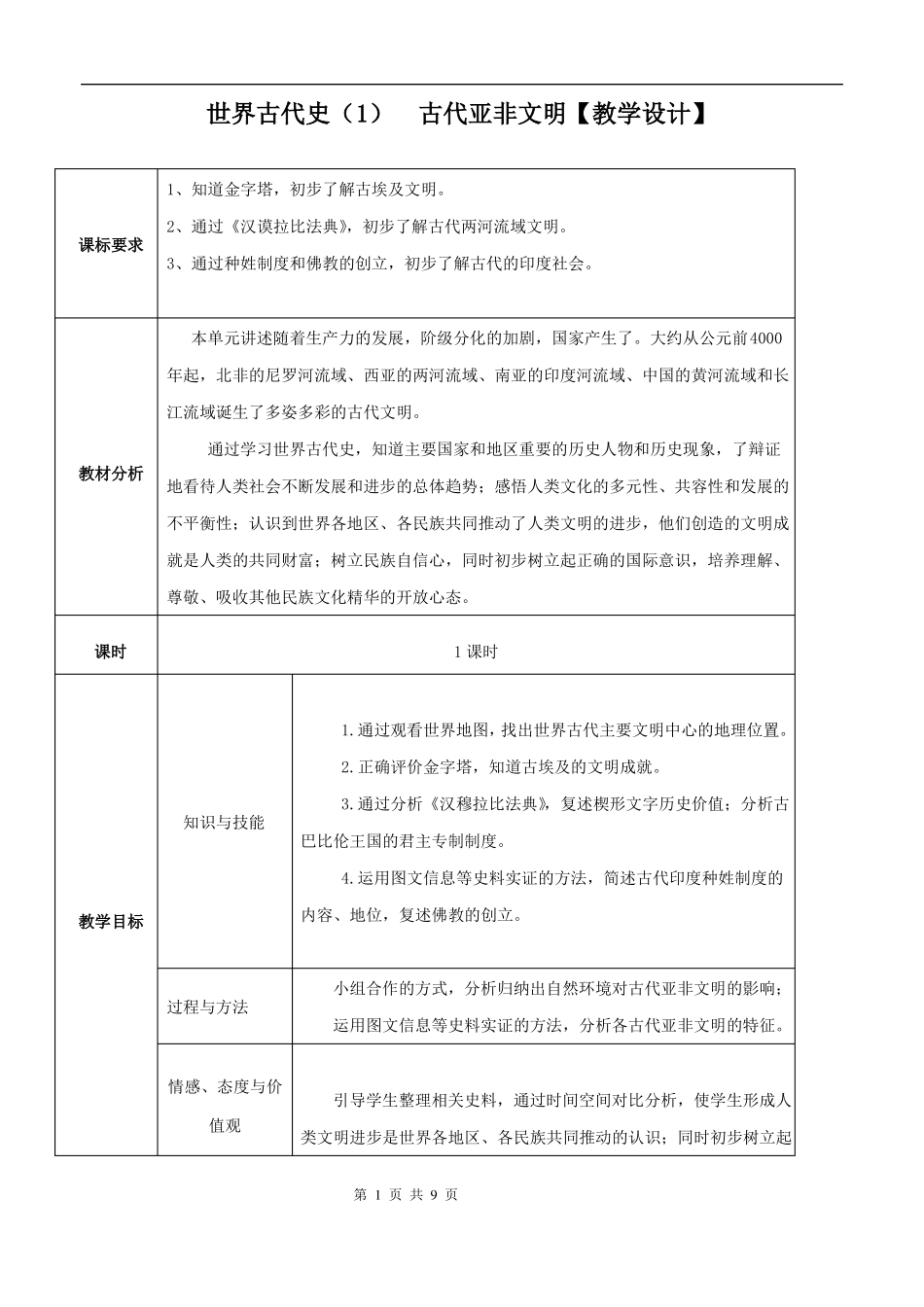 专题01古代亚非文明教学设计_第1页