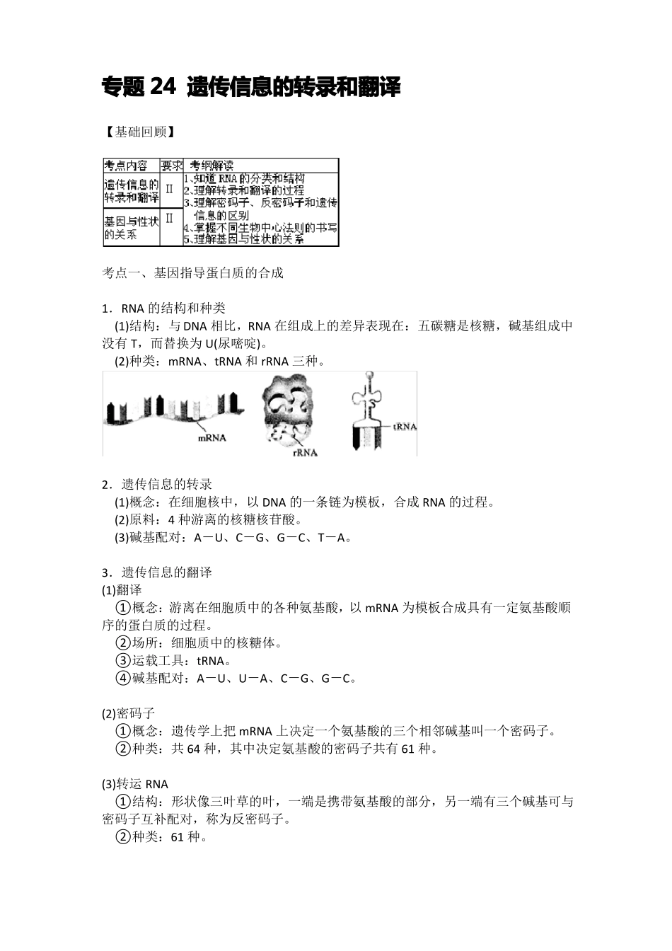 专题24遗传信息的转录和翻译_第1页
