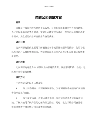 荣耀公司调研方案
