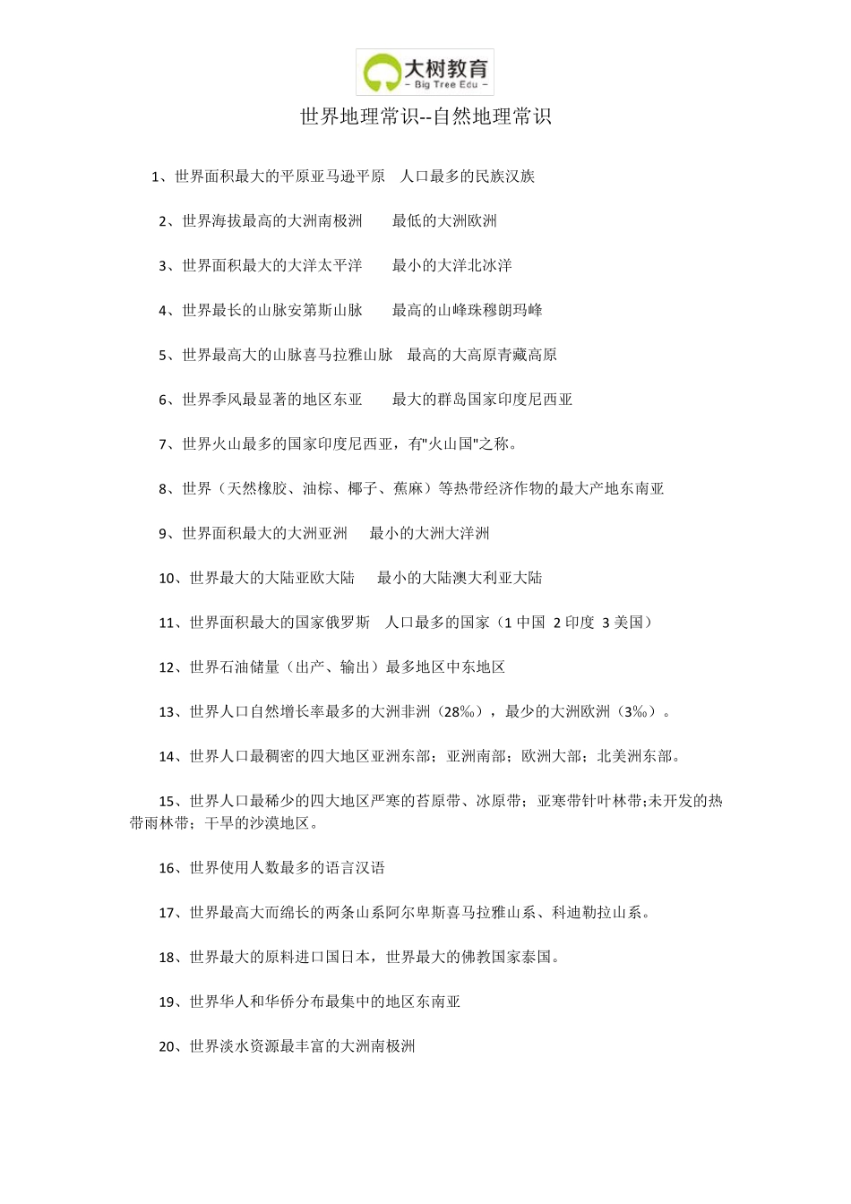 世界地理常识150条-自然地理常识_第1页
