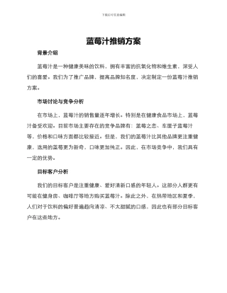 蓝莓汁推销方案