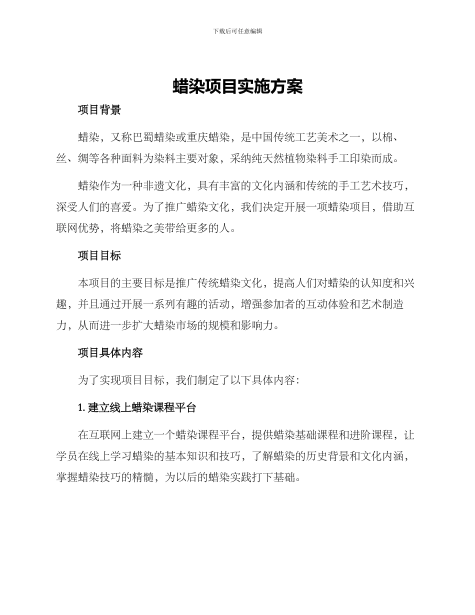 蜡染项目实施方案_第1页