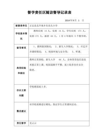 东房头小学督学责任区随访督导记录表