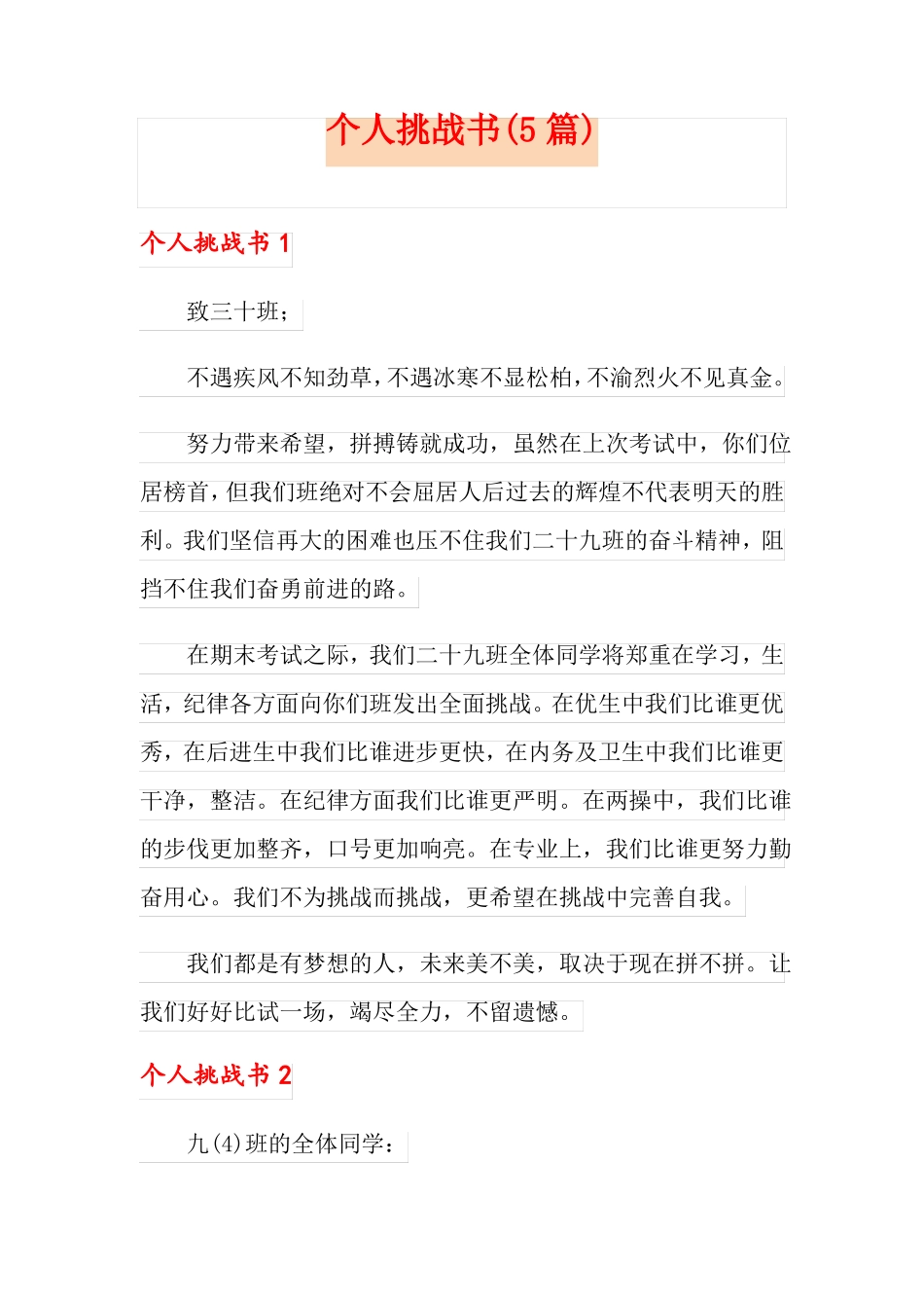 个人挑战书5篇_第1页