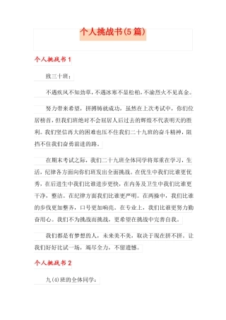 个人挑战书5篇