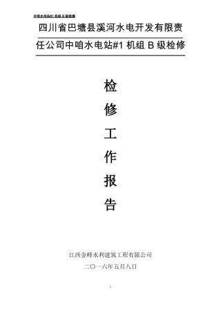 中咱水电站1#机组B级检修工作报告