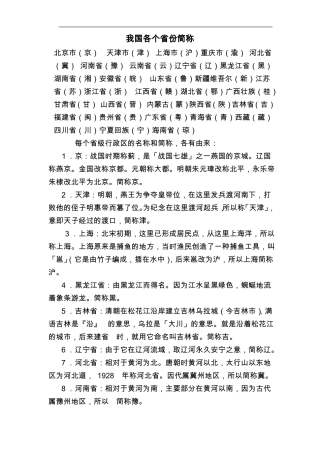 中国各简称历史来源及趣事