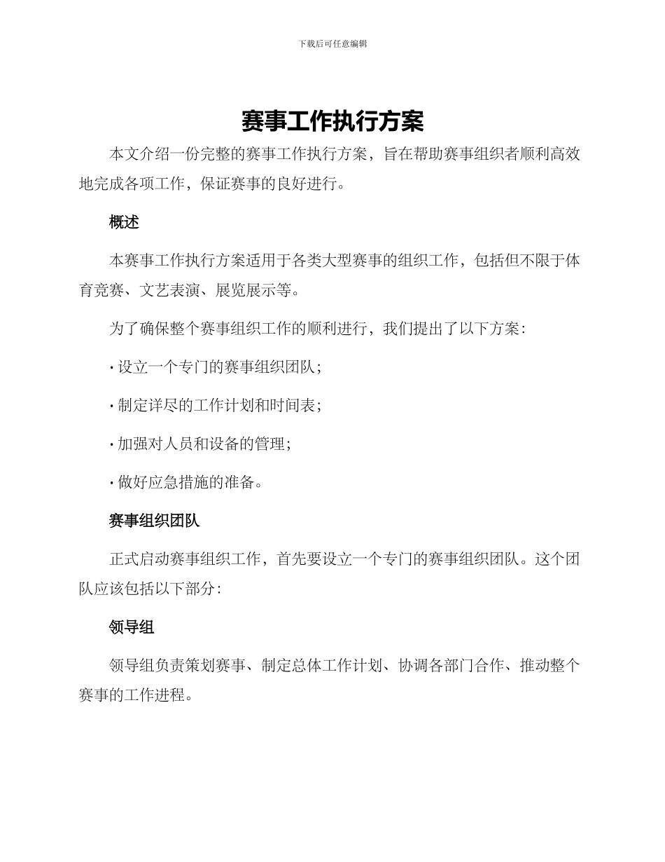 赛事工作执行方案_第1页