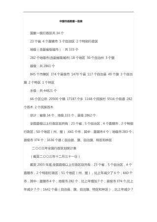 中国数量一览表