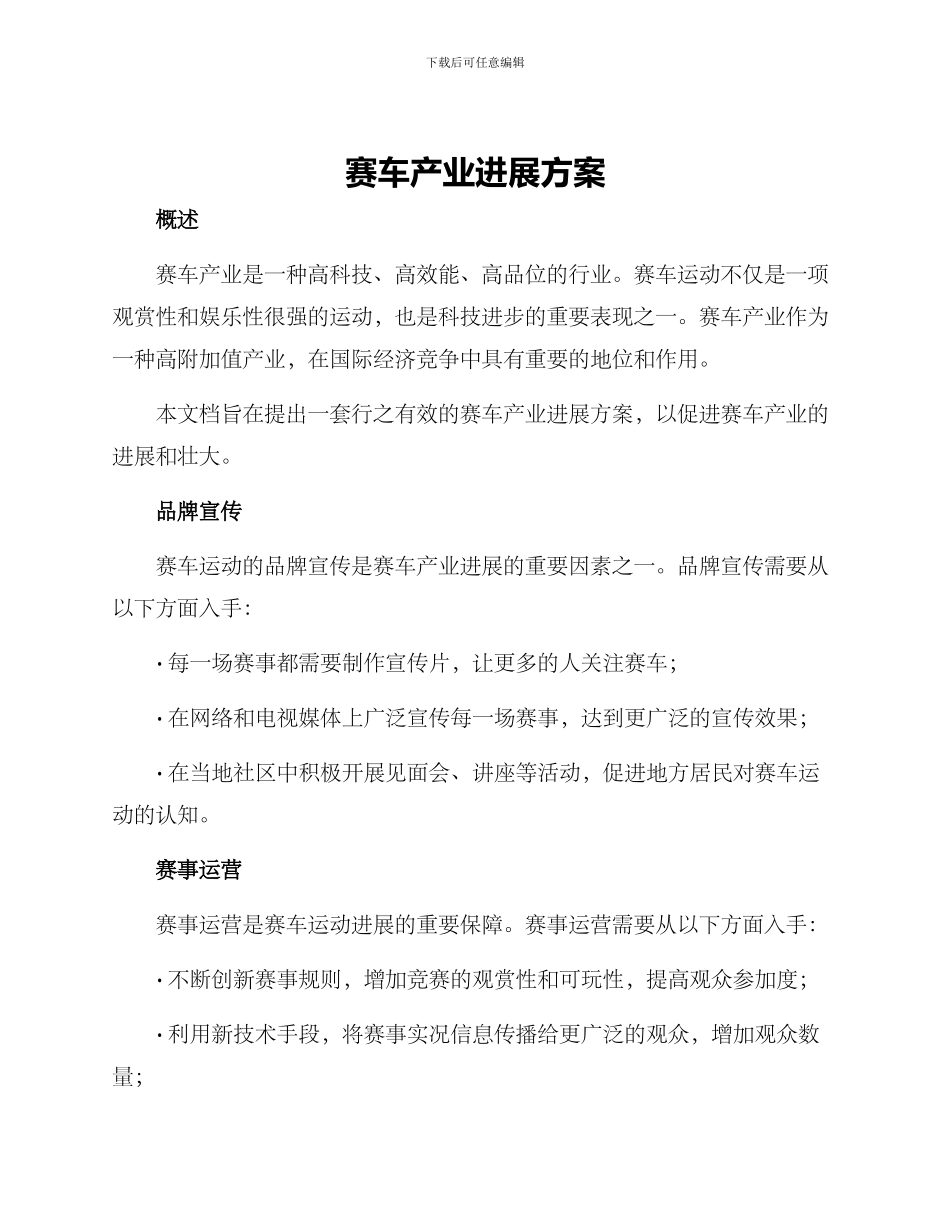 赛车产业发展方案_第1页