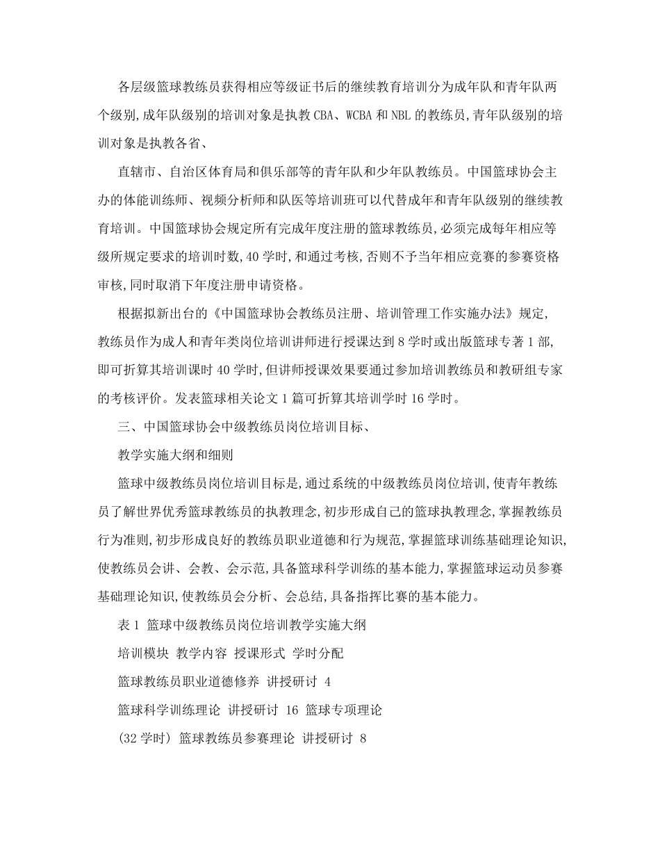 中国篮球教练岗位培训层级培养目标及教学实施大纲_第3页