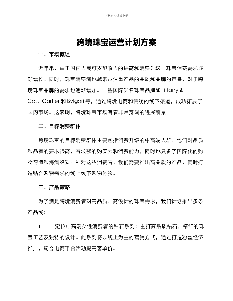 跨境珠宝运营计划方案_第1页