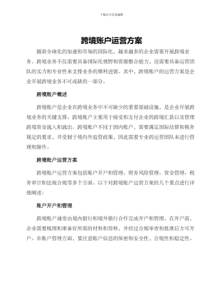 跨境账户运营方案