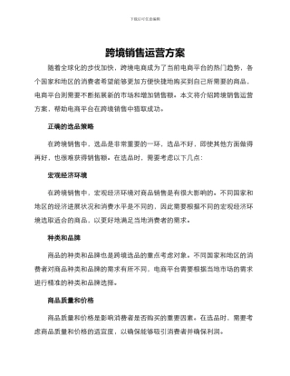跨境销售运营方案