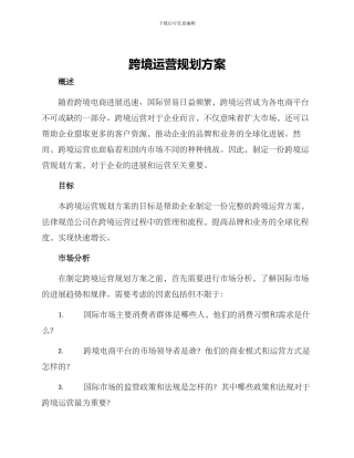 跨境运营规划方案