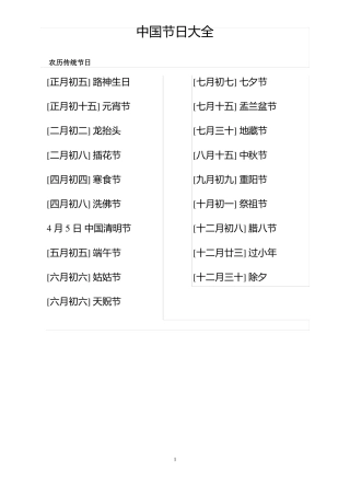 中国节日大全