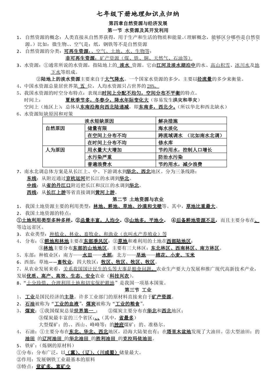 中图版地理七年级下册知识点汇总_第1页