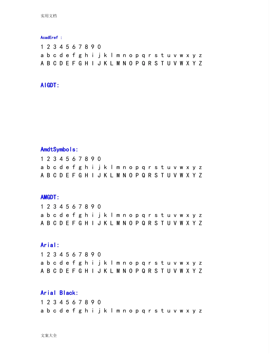 中地各种英文字体及数字字体对照表A-Z_第1页