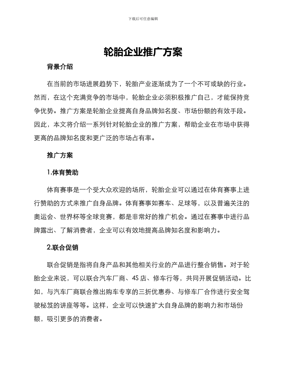 轮胎企业推广方案_第1页