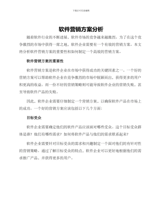 软件营销方案分析