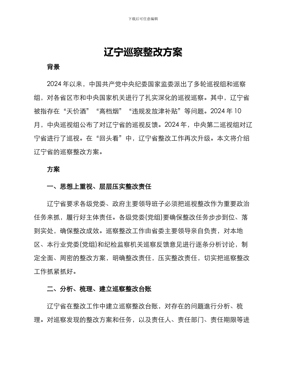 辽宁巡察整改方案_第1页
