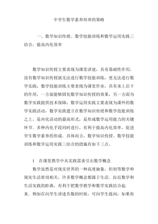 中学生数学素养培养的策略