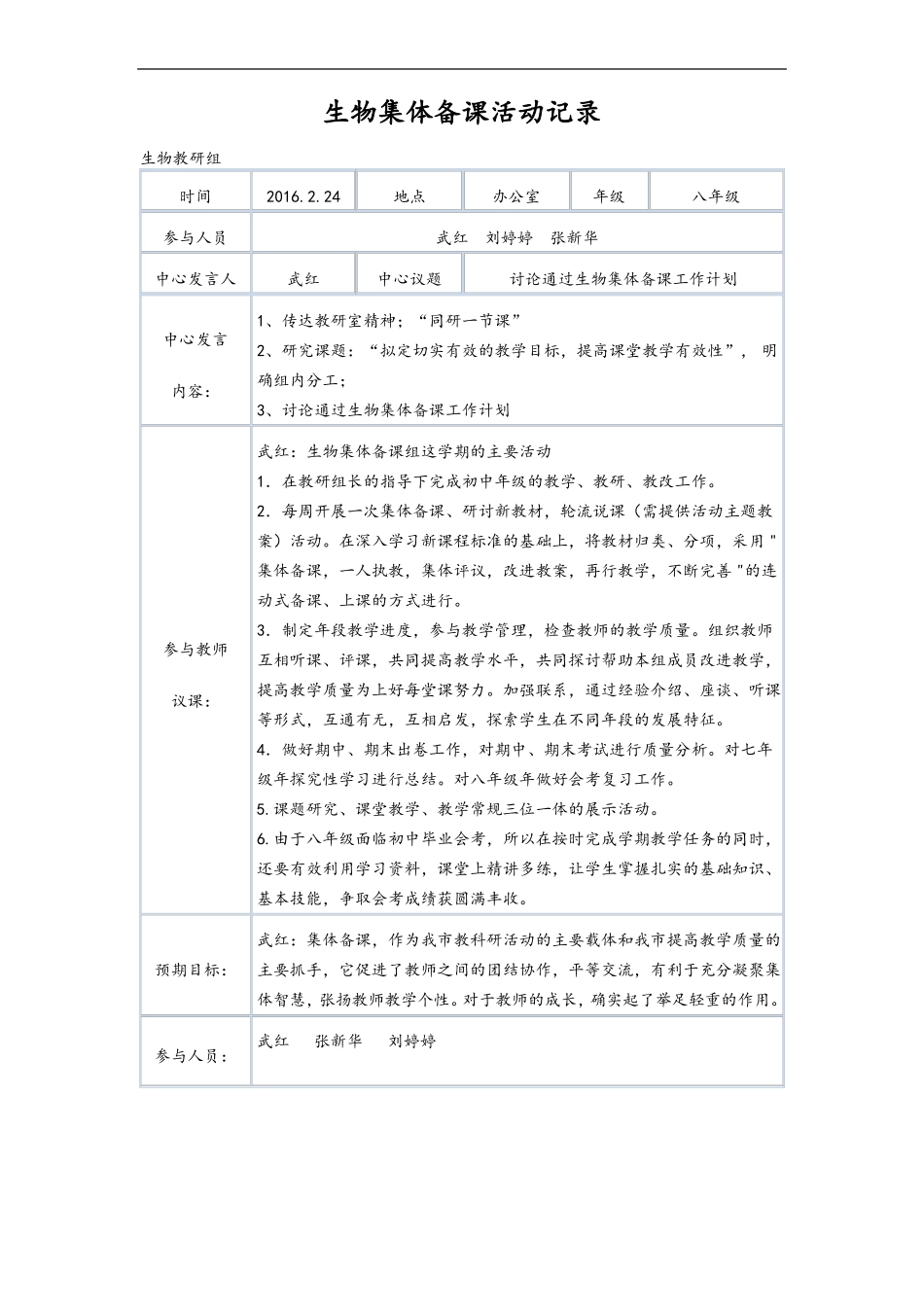 中学生物集体备课记录文稿_第1页