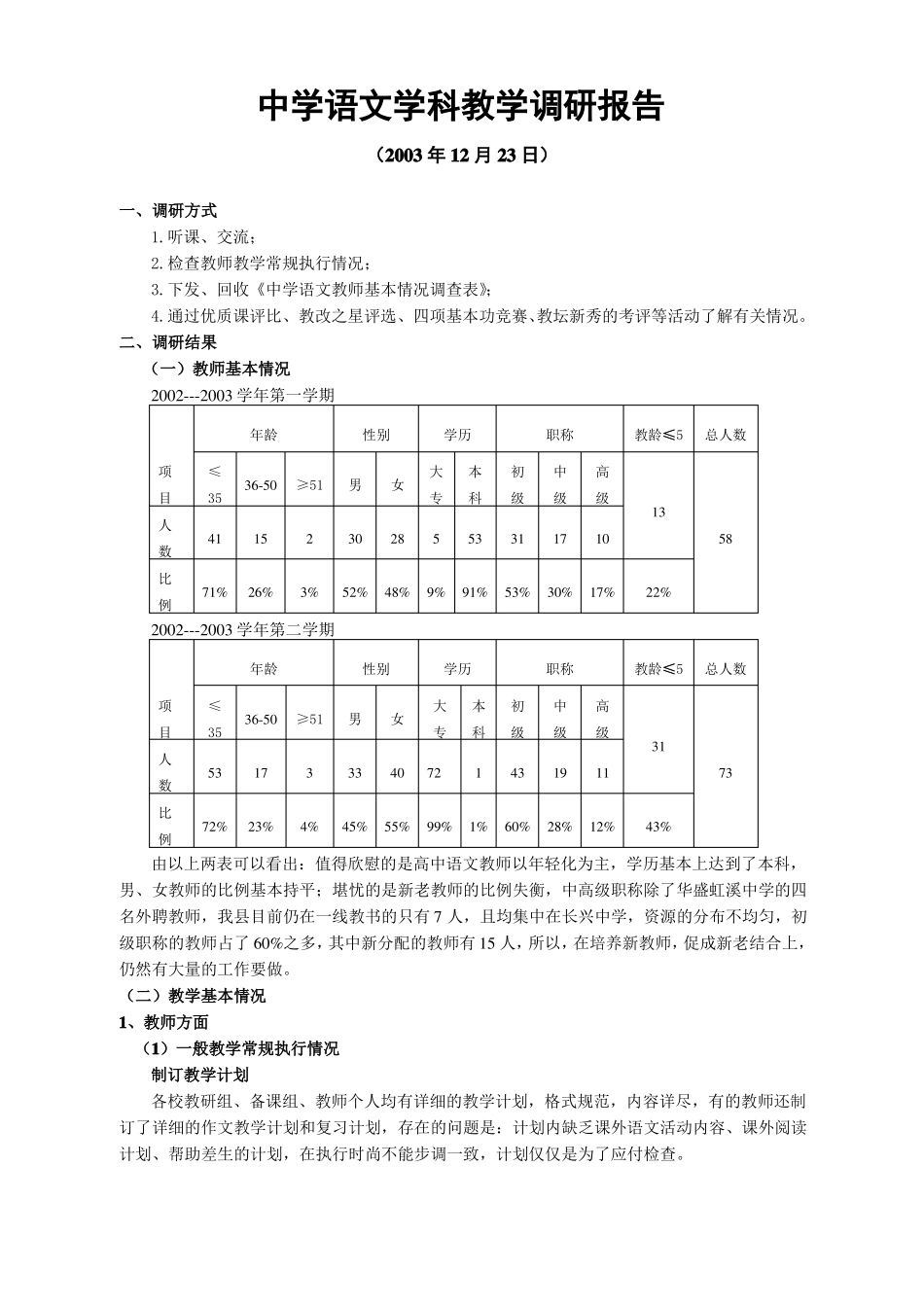 中学语文学科教学调研报告_第1页