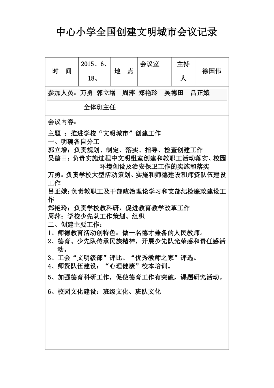 中心小学2015年全国创建文明城会议记录_第2页