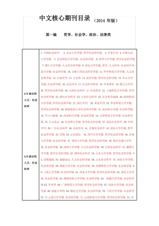 中文核心期刊目录2014年版