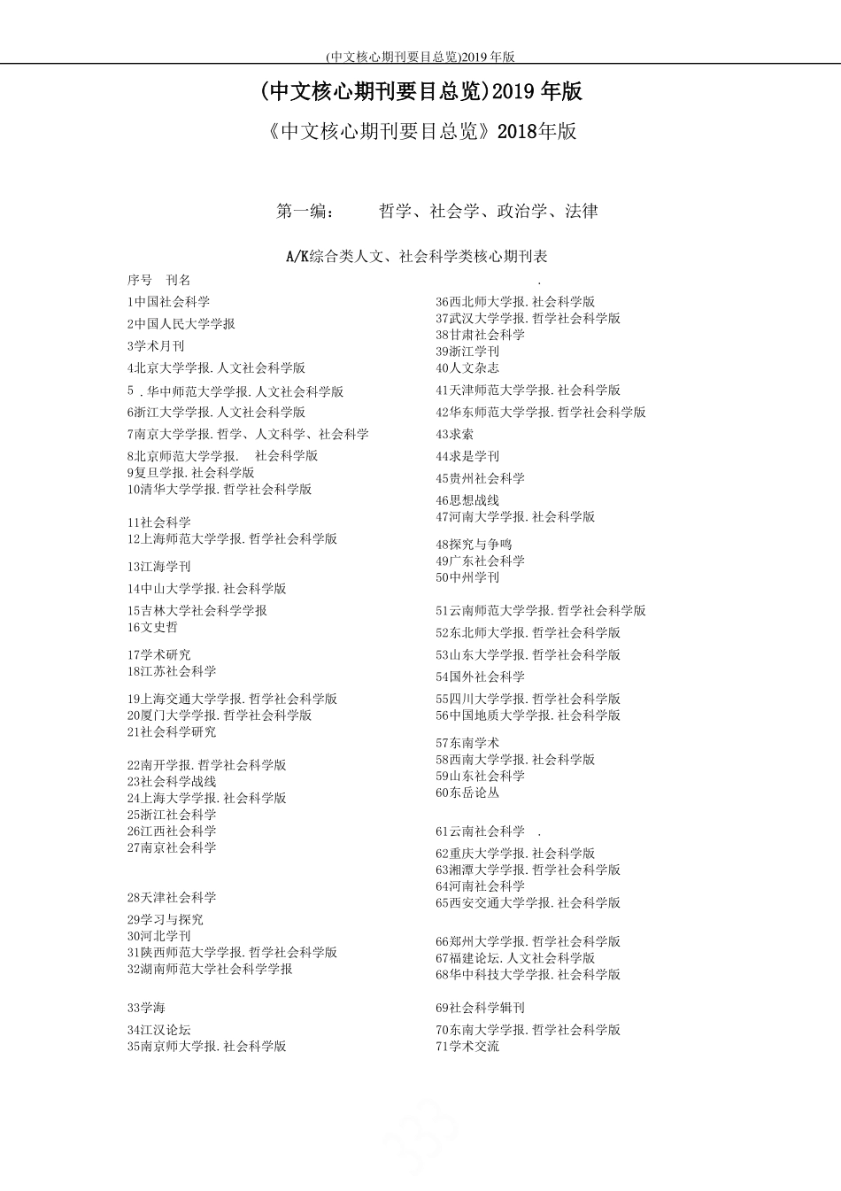 中文核心期刊要目总览2019年版_第1页