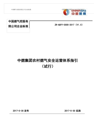 中燃集团农村燃气安全运营体系指引