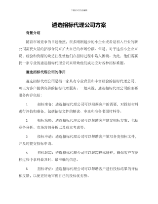 遴选招标代理公司方案