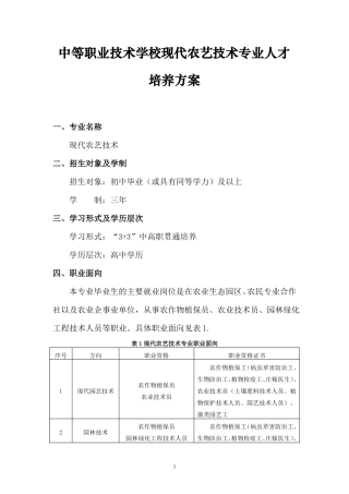 中等职业技术学校现代农艺技术专业人才培养方案