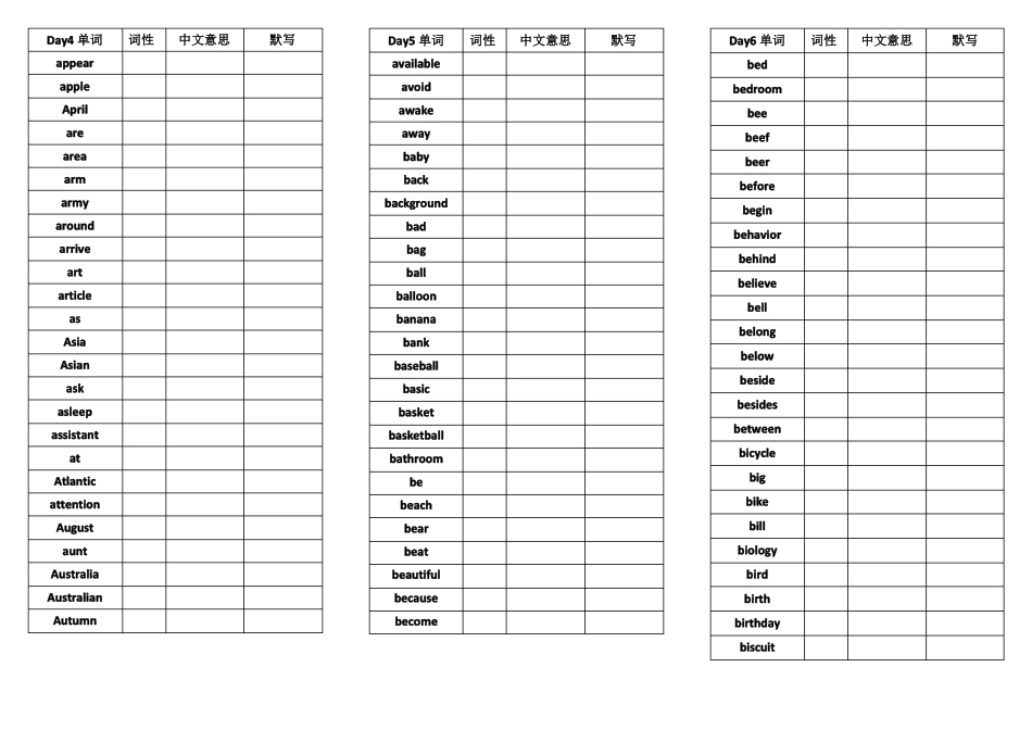 中考1600词汇分天记忆表打印版_第2页