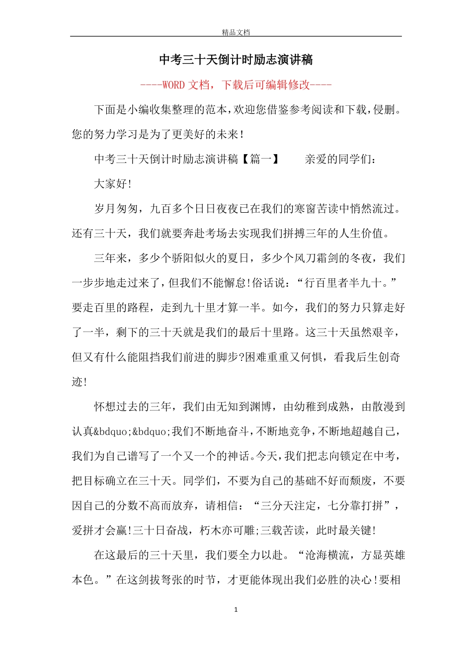 中考三十天倒计时励志演讲稿_第1页