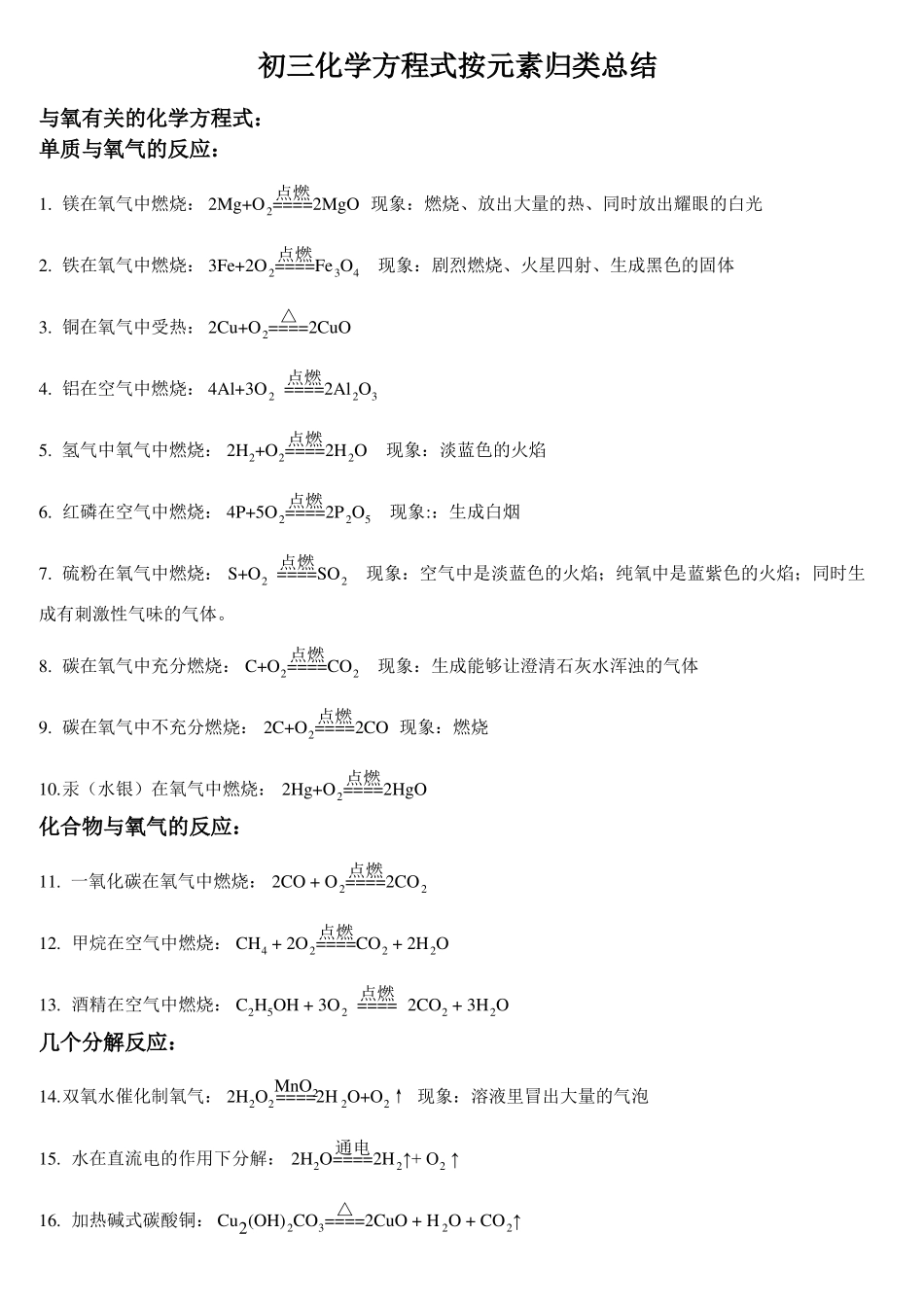 中考化学方程式全集_第1页