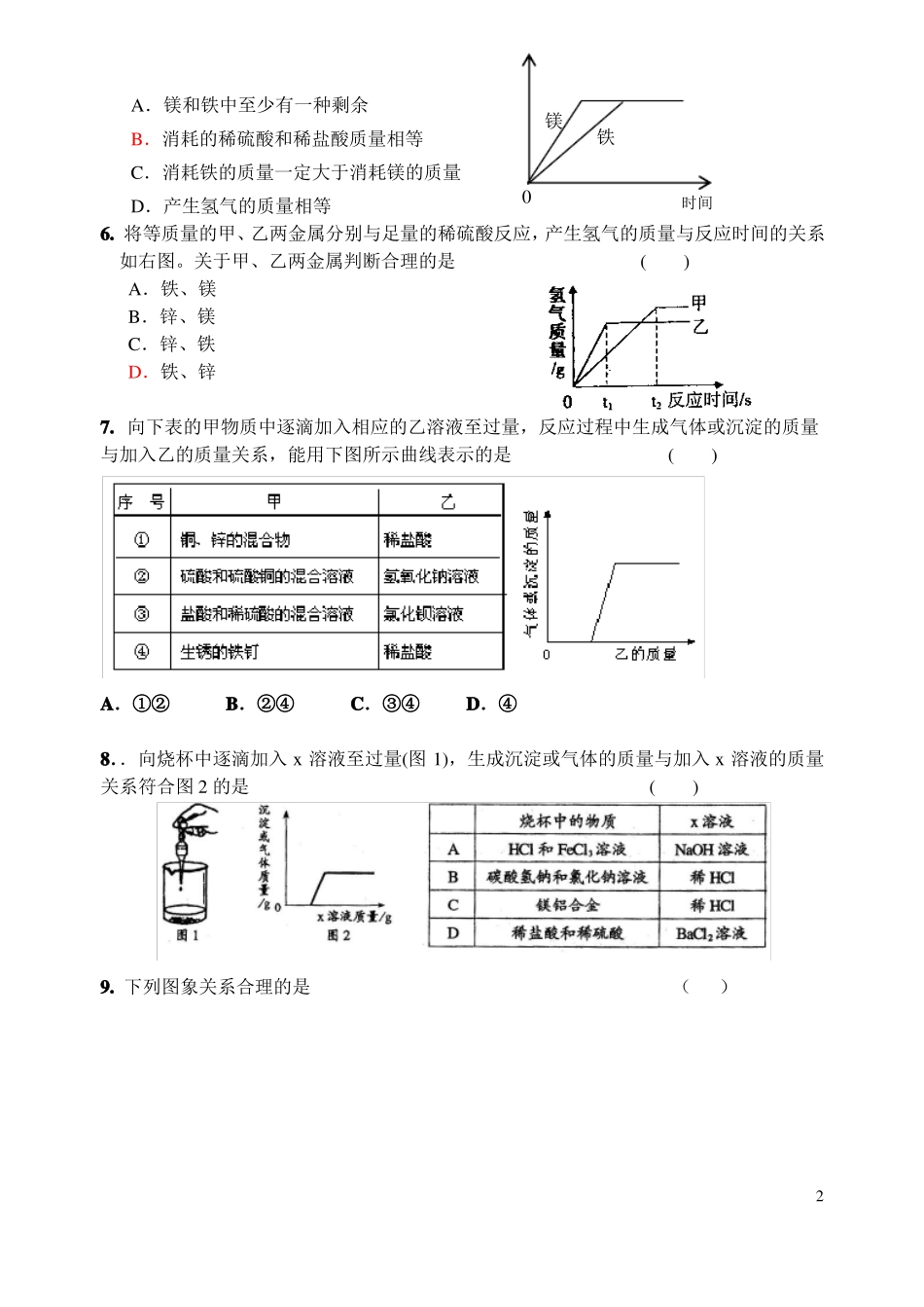 中考化学选择型计算题_第2页