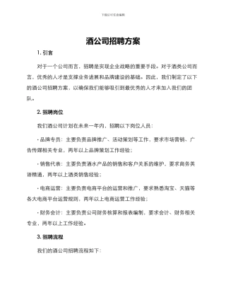 酒公司招聘方案