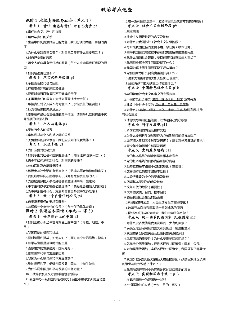 中考政治面对面考点问题速查_第1页