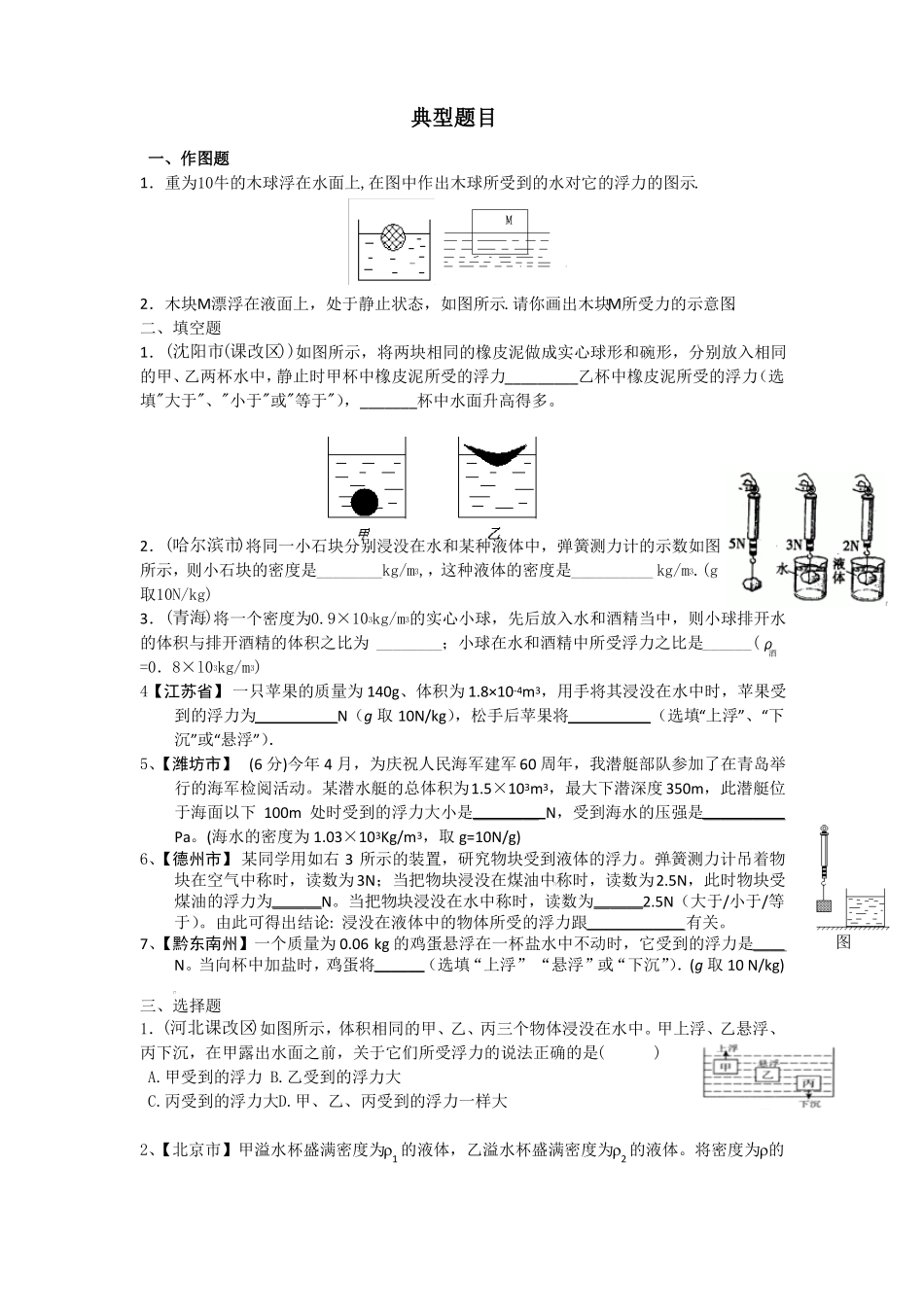 中考浮力典型题目_第1页