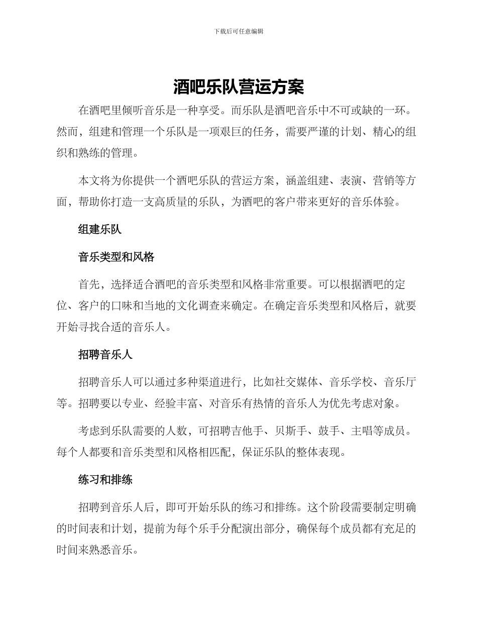 酒吧乐队营运方案_第1页