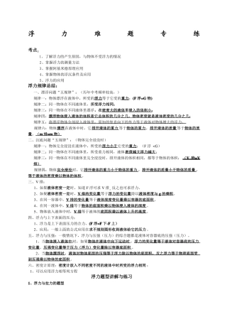 中考浮力难题专项练习题