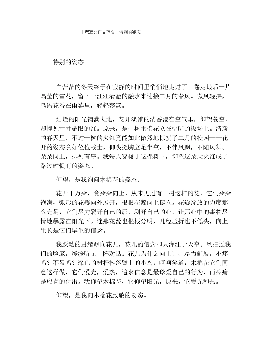 中考满分作文范文：特别的姿态_第1页