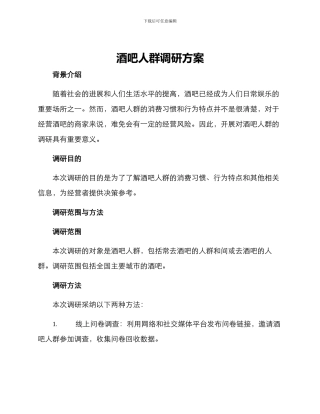 酒吧人群调研方案